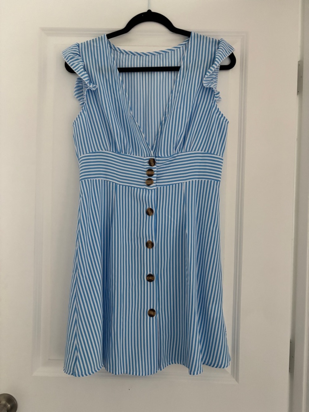SHEIN Blue and White Striped Midi Dress with Buttons